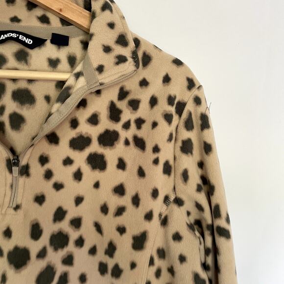 Lands' End Cheetah print tan black women's size L T quarter zip sweater fleece - Picture 2 of 8